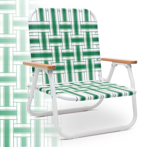 Sekey Camping Chair, Beach Chair for Adults with Highback, Folding Lawn Chair with Webbed Airflow Mesh, Patio Chair with Rust-Proof Coating, Webbed Lawn Chair for Outdoor, Fishing, Backyard, Green