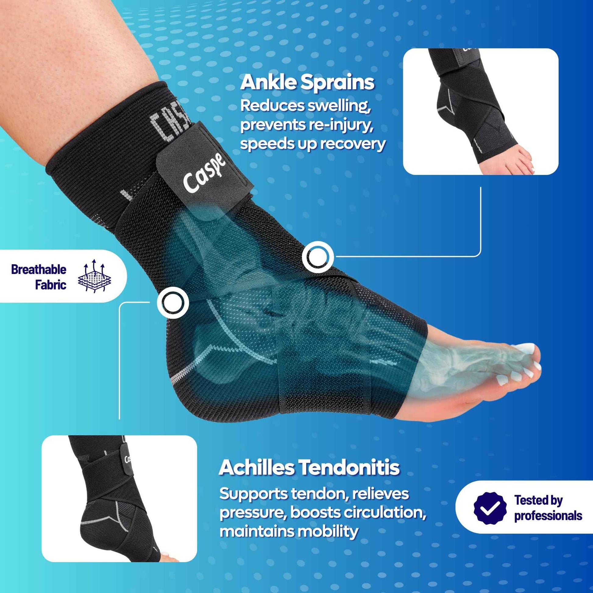 Caspe 2 Pack Breathable Ankle Brace for Women & Men with Adjustable X-Strap – 3D Knit Compression Support, Helps with Plantar Fasciitis, Achilles Tendon, and Ankle Stability (Black, Medium)