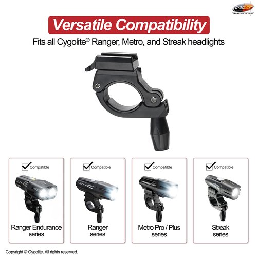 Cygolite 35mm Handlebar Mount For All Ranger, Metro, and Streak Series Bicycle Lights – Designed For 25.4 to 35mm Diameter Bicycle Handlebars – Genuine Cygolite Mount