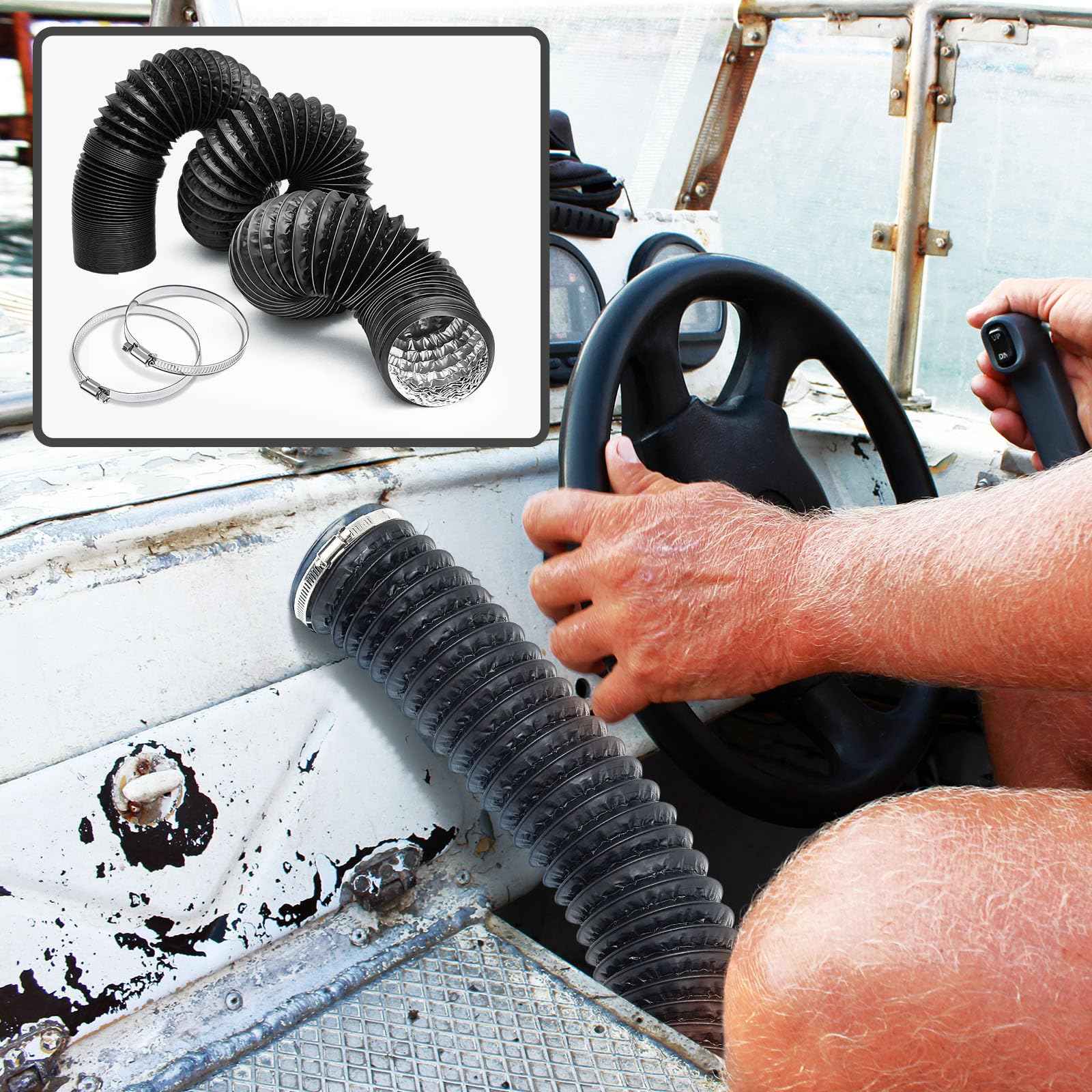 Pushglossy 2 Pcs 3 Marine Boat Blower Hose Black Dryer Vent Hose 10 Feet Flexible Air Ducting with 4 Screw Clamps for Boat Vent Bilge Blower Exhaust Fan HVAC Ventilation
