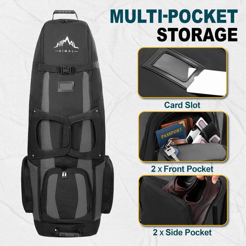 UNIHIMAL Soft-Sided Golf Travel Bags for Airlines with Wheels, Golf Club Travel Covers 900D Wear-Resistant Oxford, Waterproof, Universal Size（Black-Gray）