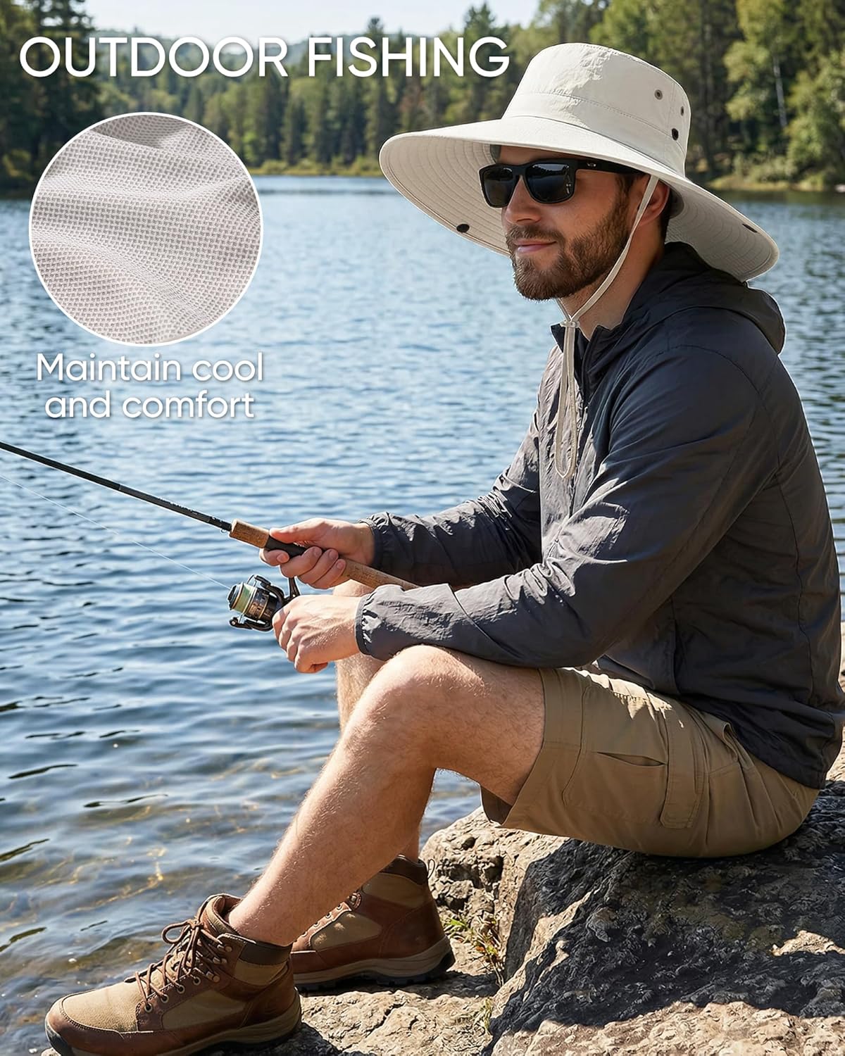 Skiennix Men's Fishing Hat - Wide Brim Sun Protection Bucket Hat for Summer Outdoor Activities
