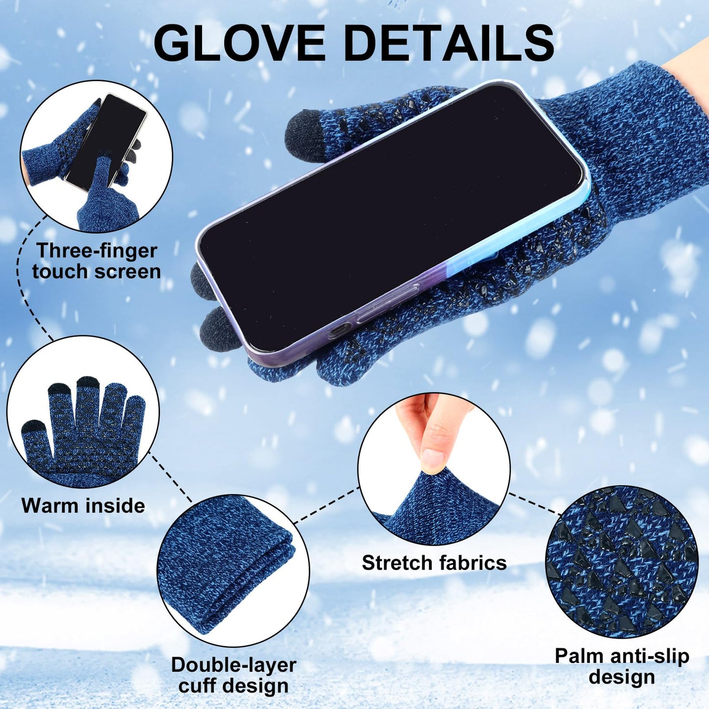 Geyoga 4 Pack Winter Hats for Men Beanie and Gloves Set, Winter Slouchy Beanie Hat Warm Gloves Lined Knit Thick(Black, Sapphire Blue, Cyan)