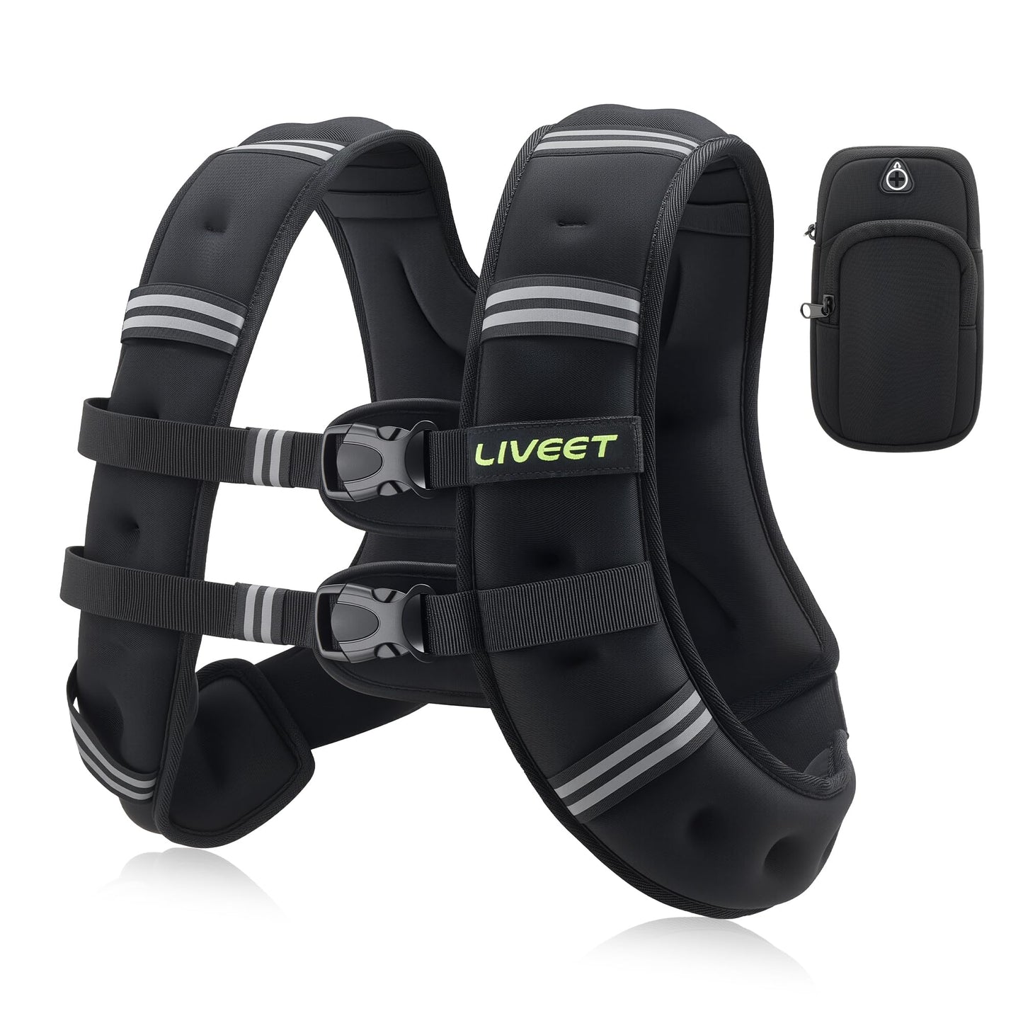Liveet Weighted Vest, Weighted Vest for Women Men, 15lb Weight Vest with Pocket Reflective Strips Adjustable Buckle Straps SGS Certified Weight Vest for Walking Running Strength Training Cardio Workout