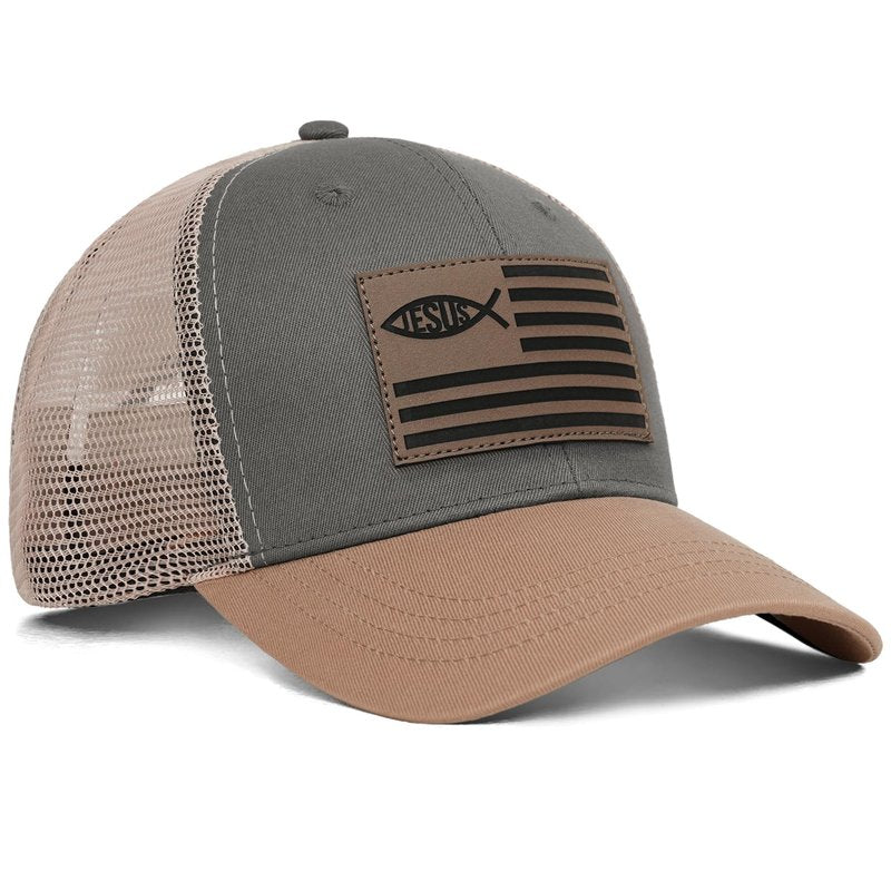 THIN MOUTH Christian Jesus Fish Flag Hat - Faith Snapback Trucker Hat for Men Women - Religious Gifts for Thanksgiving Christmas