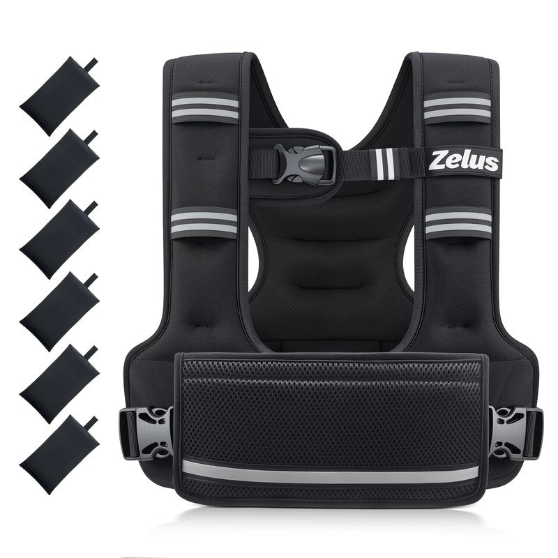 ZELUS Weighted Vest for Women Men, 4-10lb/11-20lb/20-32lb Curve-Fit Ergonomic Design Adjustable Workout Vest with 6 Iron Sand Bags, SGS-Certified Rucking Vest for Strength Training & Cardio Workouts