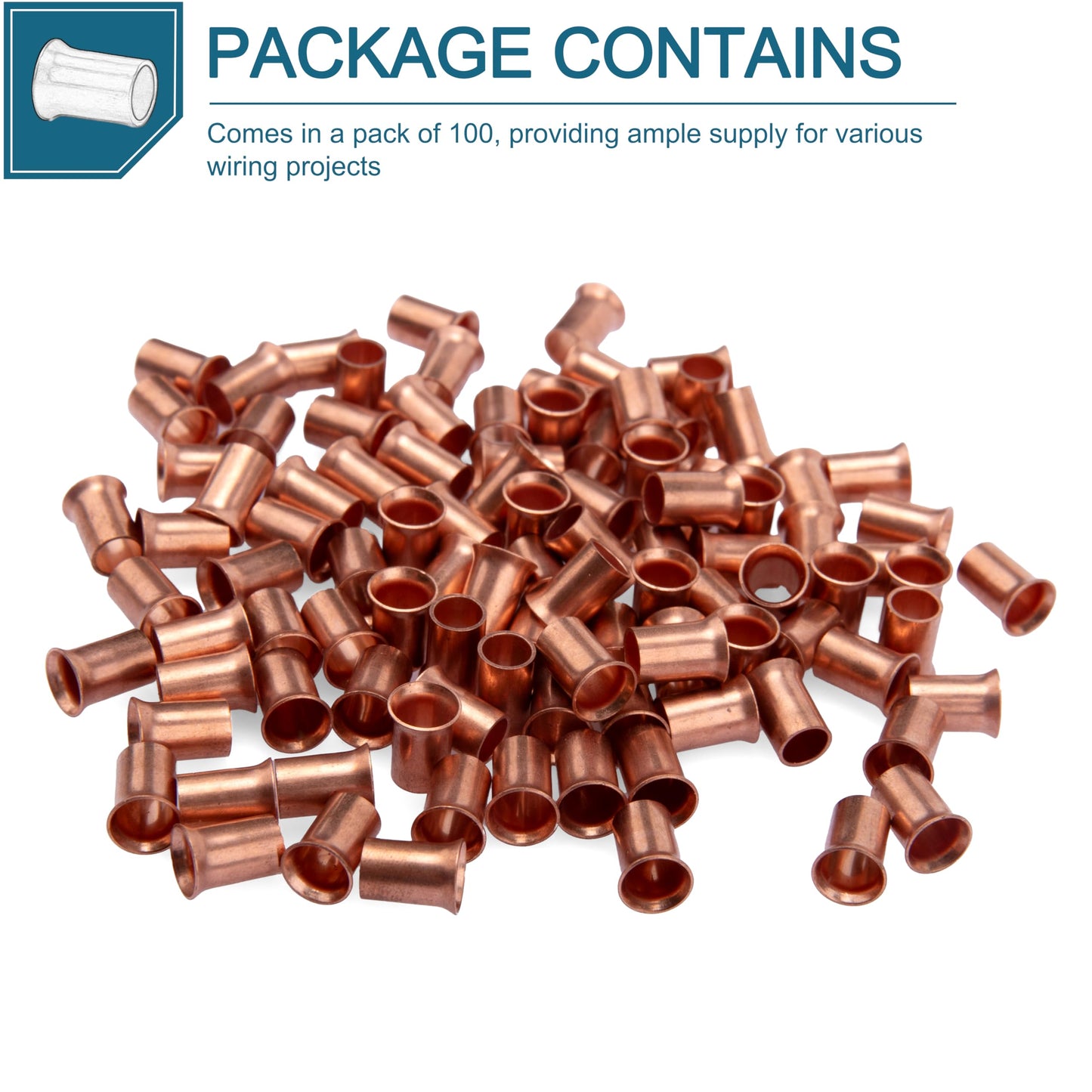 100 Pcs Easy-Twist Copper Crimp Sleeve Wire Connector, 18-10 AWG Wire Range