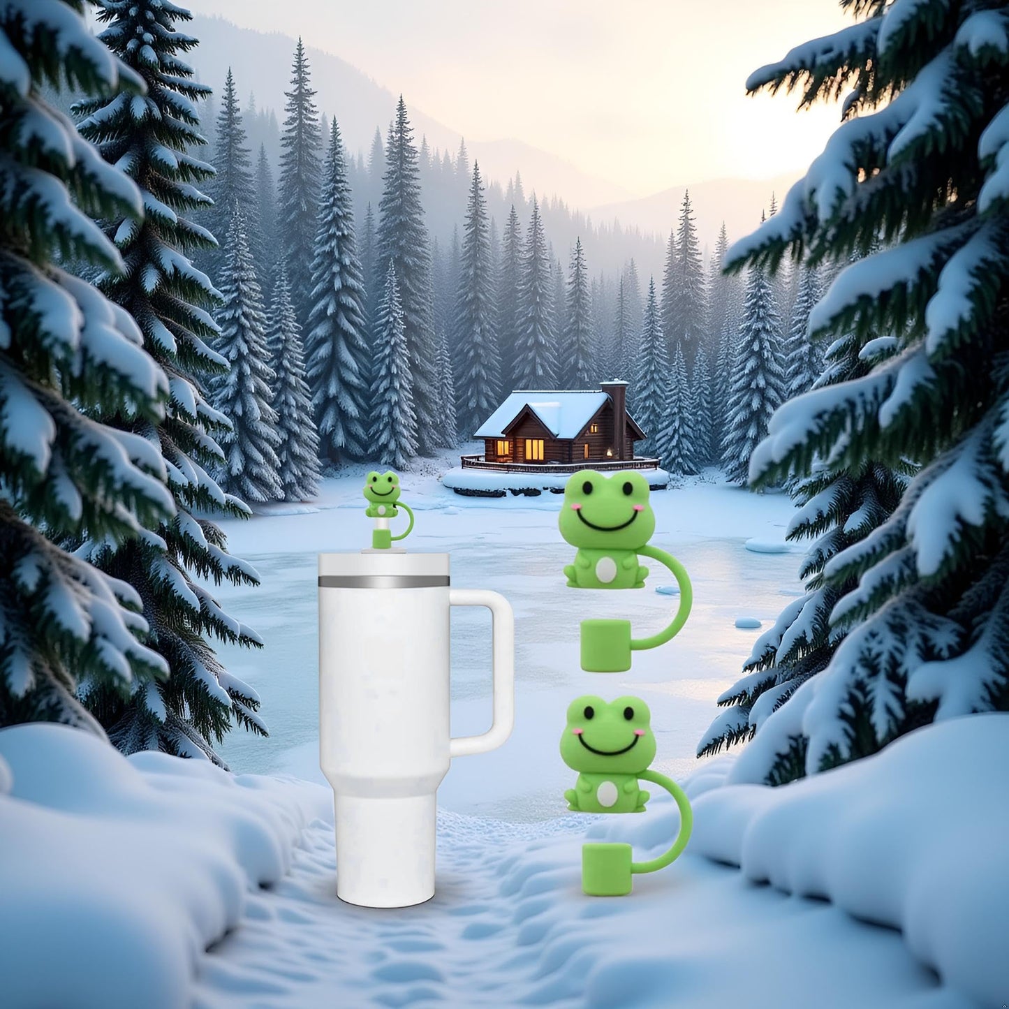 2Pcs Green Frog Straw Cover for Stanley Cup, Silicone Covers Compatible for Stanley Mug, Toppers for Stanley 30oz/40oz Tumblers, Reusable Drinking Straws, 10 mm (JLY066)