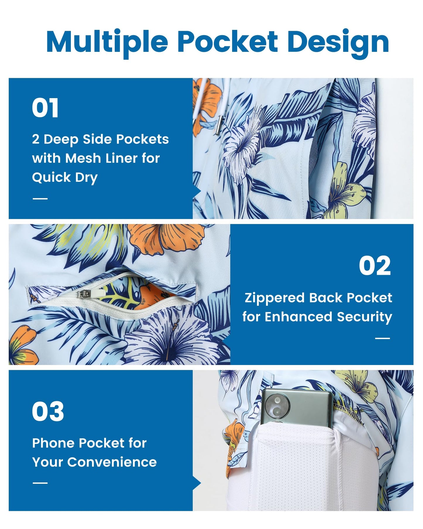 maamgic Mens Swim Trunks with Compression Liner 7 Inch Inseam Mens Bathing Suit Quick Dry Swimming Trunks Swimsuit Plant and Flower White Small