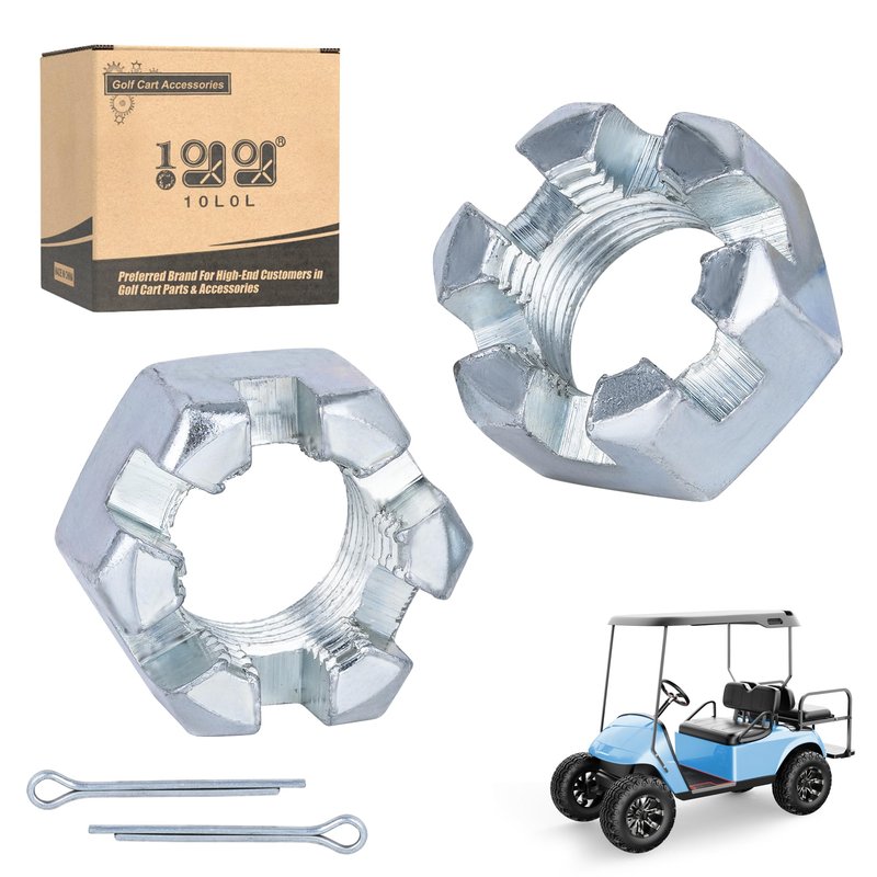 10L0L 2 Set Golf Cart Hexagon Slotted Nut & Pinning,Hexagon Nuts Kits for EZGO TXT 1976-Up Replacement Part 5/8-1815483-G1/612928 3010387-G1