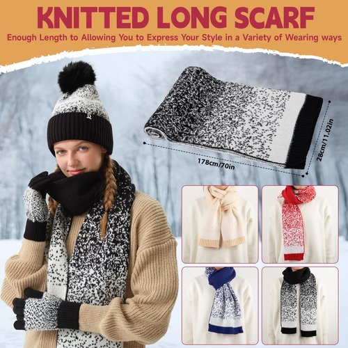 Bodvera Womens Winter Beanie Hat Scarf Gloves Fuzzy Socks 4 In 1 Set Thermal Fleece Knitted Hat Warm Long Scarf Cold Weather