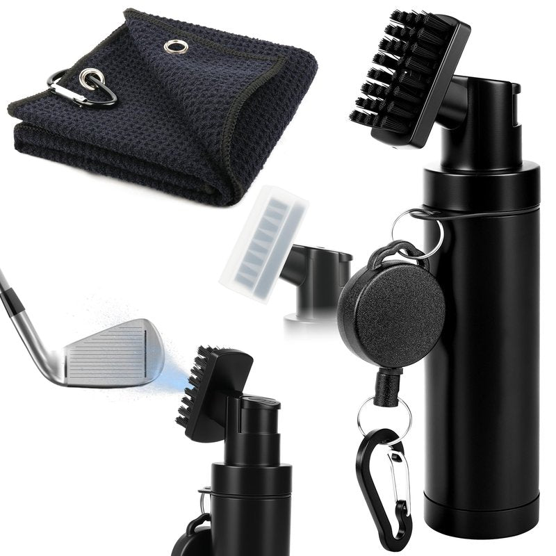 Ciawlro Golf Clubs Cleaning Kits, Golf Brush and Towel, Club Cleaner Accessories with Retractable Squeeze 5 oz Water Bottle, Groove Scrubber Cleaner for Golf Cart Accessories Gift Stuff for Men Women