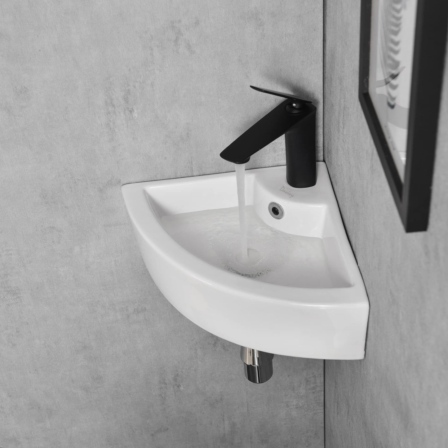 Davivy 18" x 13" Corner Bathroom Sink with Pop Up Drain and Installation Kit,Wall Mount Corner Sink,Ceramic Vessel Sink,Small Corner Sink,White Vessel Sinks,Small Vessel Sink for Bathrooms