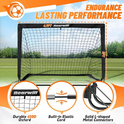 Bearwill Kids Soccer Goals - Portable 4x3ft Backyard Set of 2 with Training Equipment & Soccer Ball