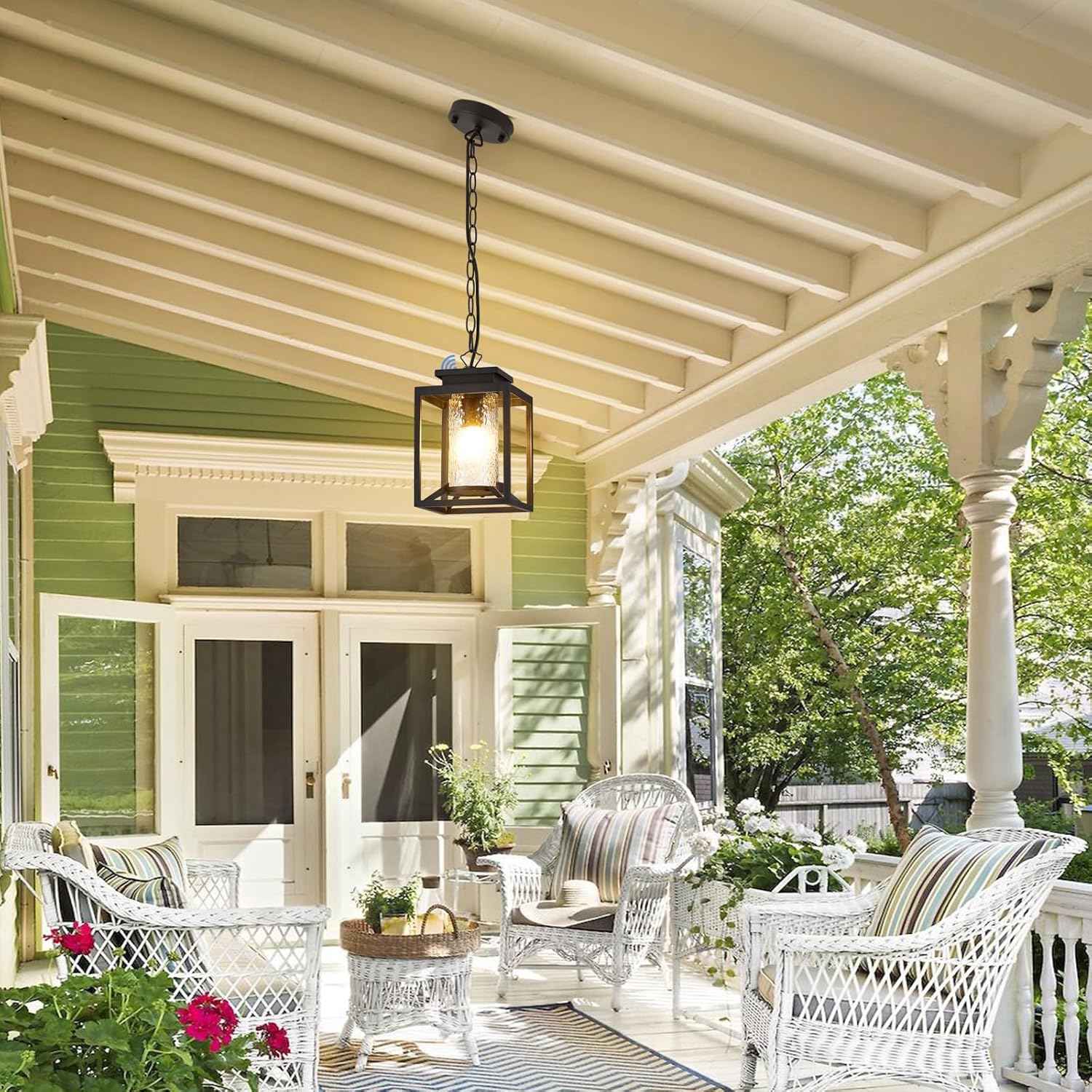 Modern Black Outdoor Pendant Light - 1-Light Hanging Lantern for Porch & Gazebo