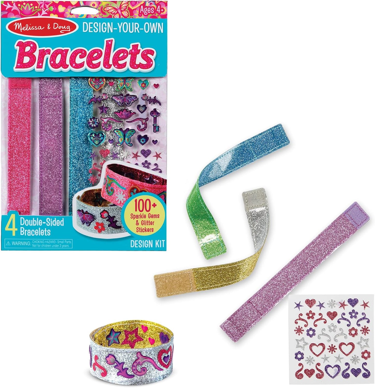 Melissa & Doug Design-Your-Own Bracelets - 100+ Sparkle Gems & Glitter Stickers | Fun Jewelry Craft for Kids Ages 4+