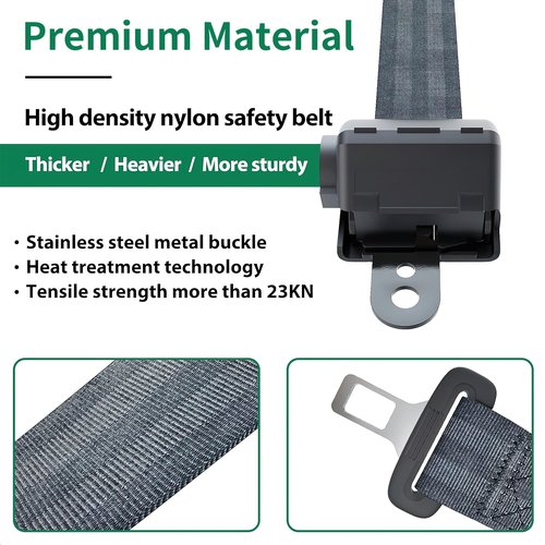 10L0L Universal 2 Passenger Golf Cart Seat Belt Bracket Kit fit Yamaha, EZGO TXT/RXV, Club Car DS Front Seat, Retractable Seatbelts 42" Long