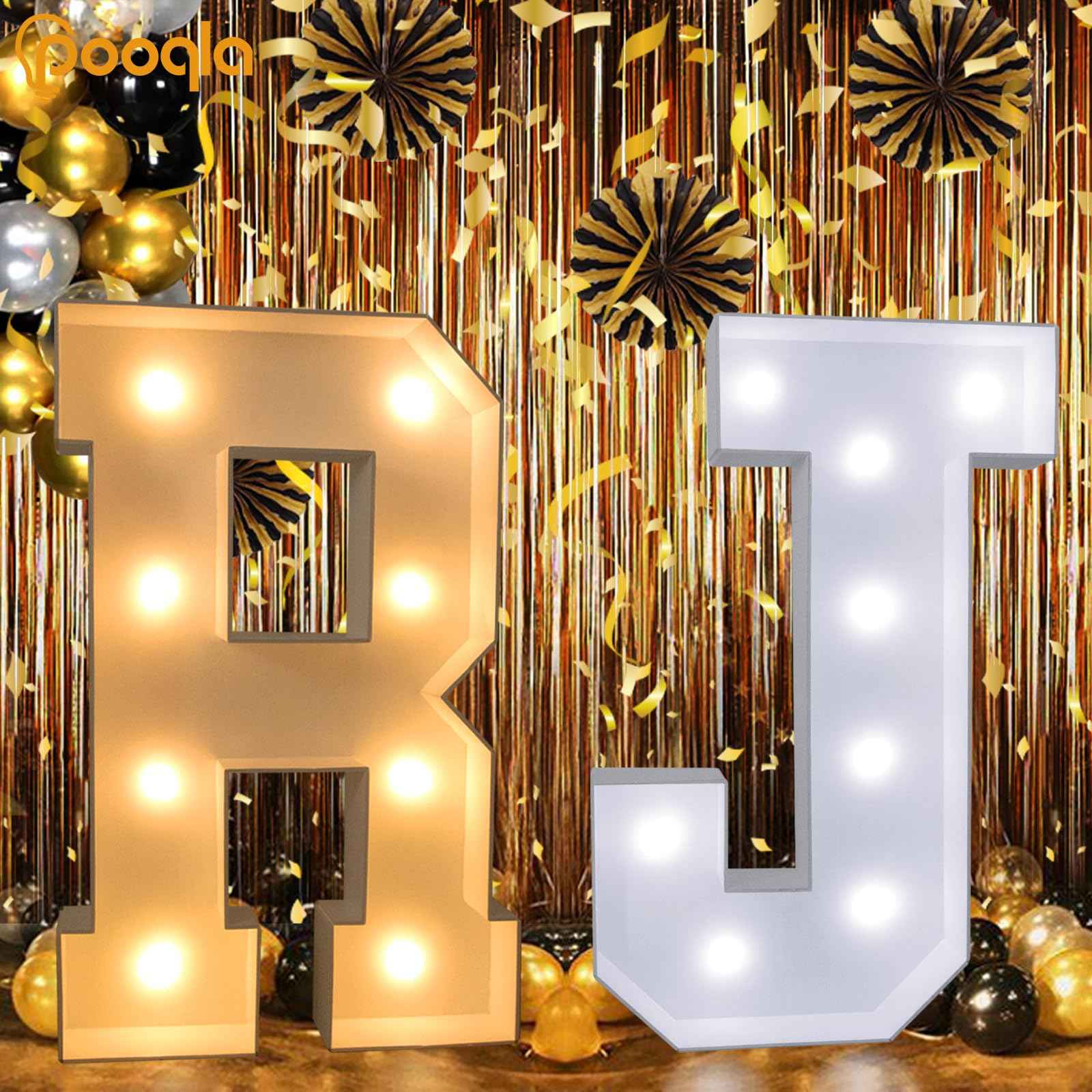 Pooqla 3FT Light Up Marquee Letters, Cool White and Warm White LED Large Lighted Marquee Letters, Giant Mosaic Letter Sign for Balloons Birthday Anniversary Wedding Party Decoration, LED A