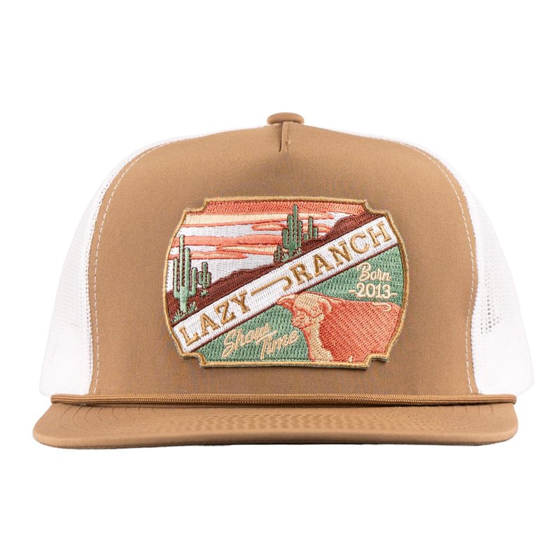 Lazy J Ranch Coyote Brown & White Desert Show Time Classic Rope Trucker Hat - Adjustable Unisex Country Hats, Vintage Trucker Hat, Rope Hat