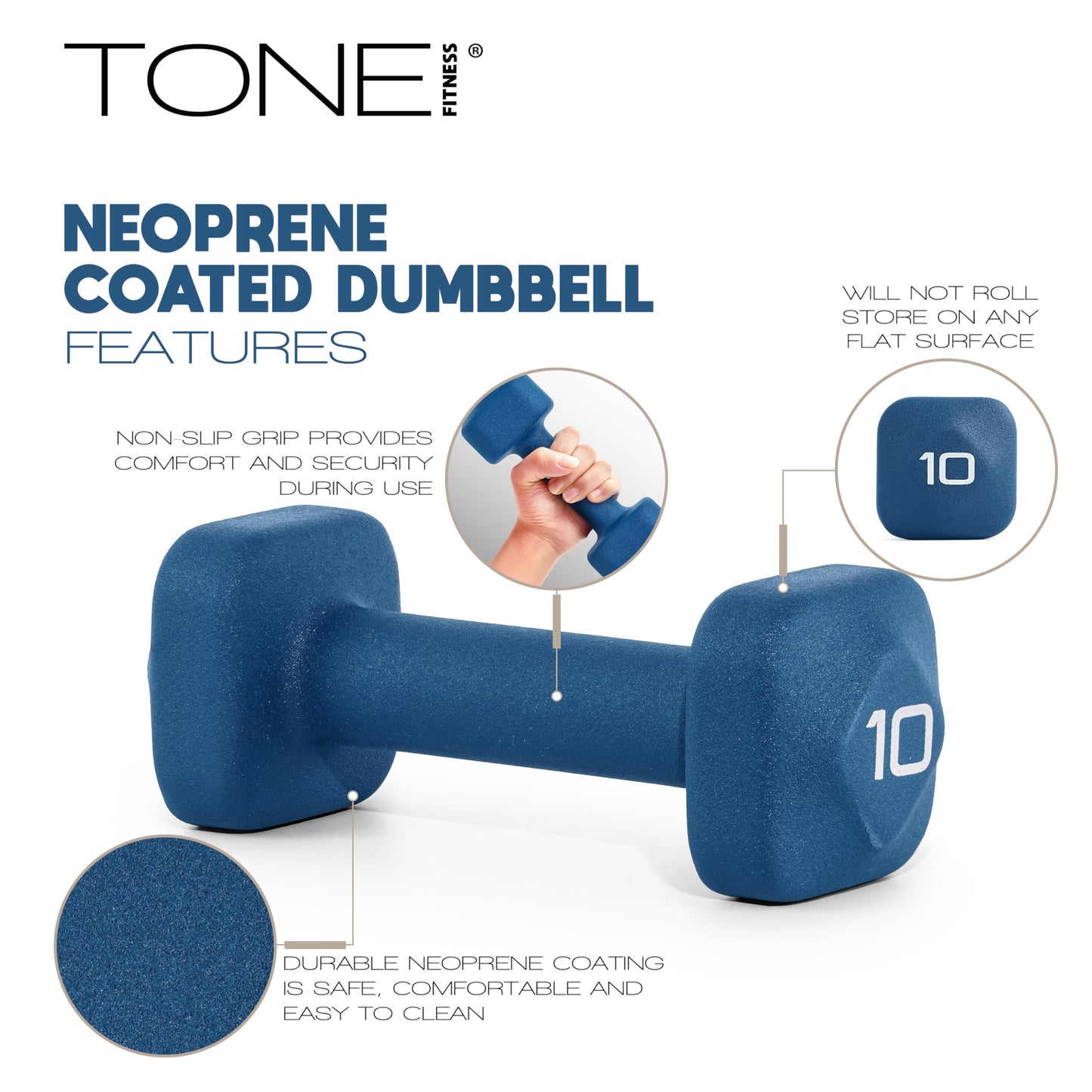 Tone Fitness 10 lb Neoprene Dumbbell Pair for Home Workouts – Non-Slip Design - Beige