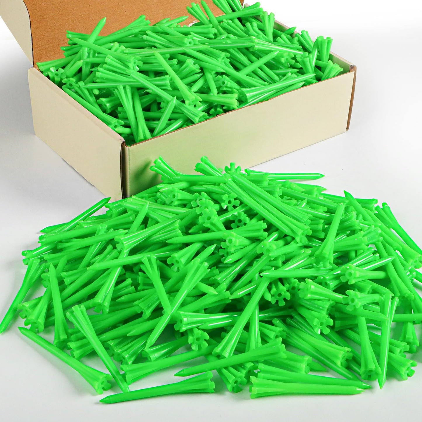 Golf Tees Plastic Unbreakable Easy to Find Bulk Value 200/500/1000 Count, 2 3/4 3 1/4 Inch Stable Tee Driving Range Reduce Friction, Green Red White USA Flag Practice (Green, 200 Count (3 1/4 Inch))