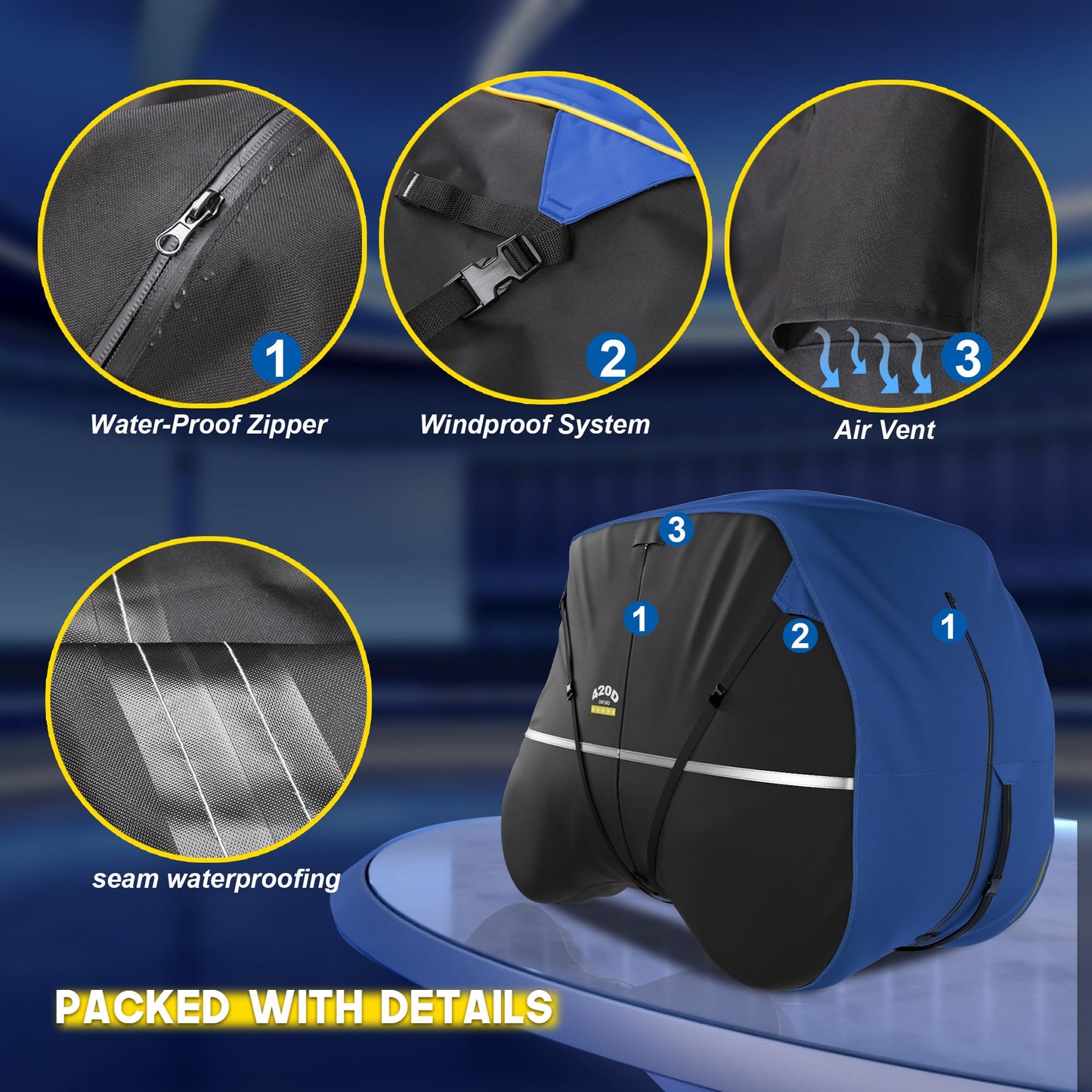 Rosefray Golf Cart Cover 420D Waterproof Innovative 360° Windproof Design, Fits for Club Car, EZgo, Yamaha, and More 2+2/4 Passenger Golf Cart - Black/Blue