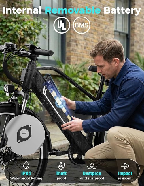 Jasion 26" Electric Bike - 1200W Peak Motor, Removable Battery, 3 Modes, 50 Miles Range, City Commuter