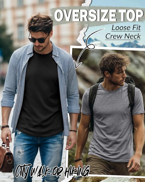Ficerd Men's Big & Tall Short Sleeve Cotton Tees - Oversized Summer Crew Neck Shirts | 5 Pack