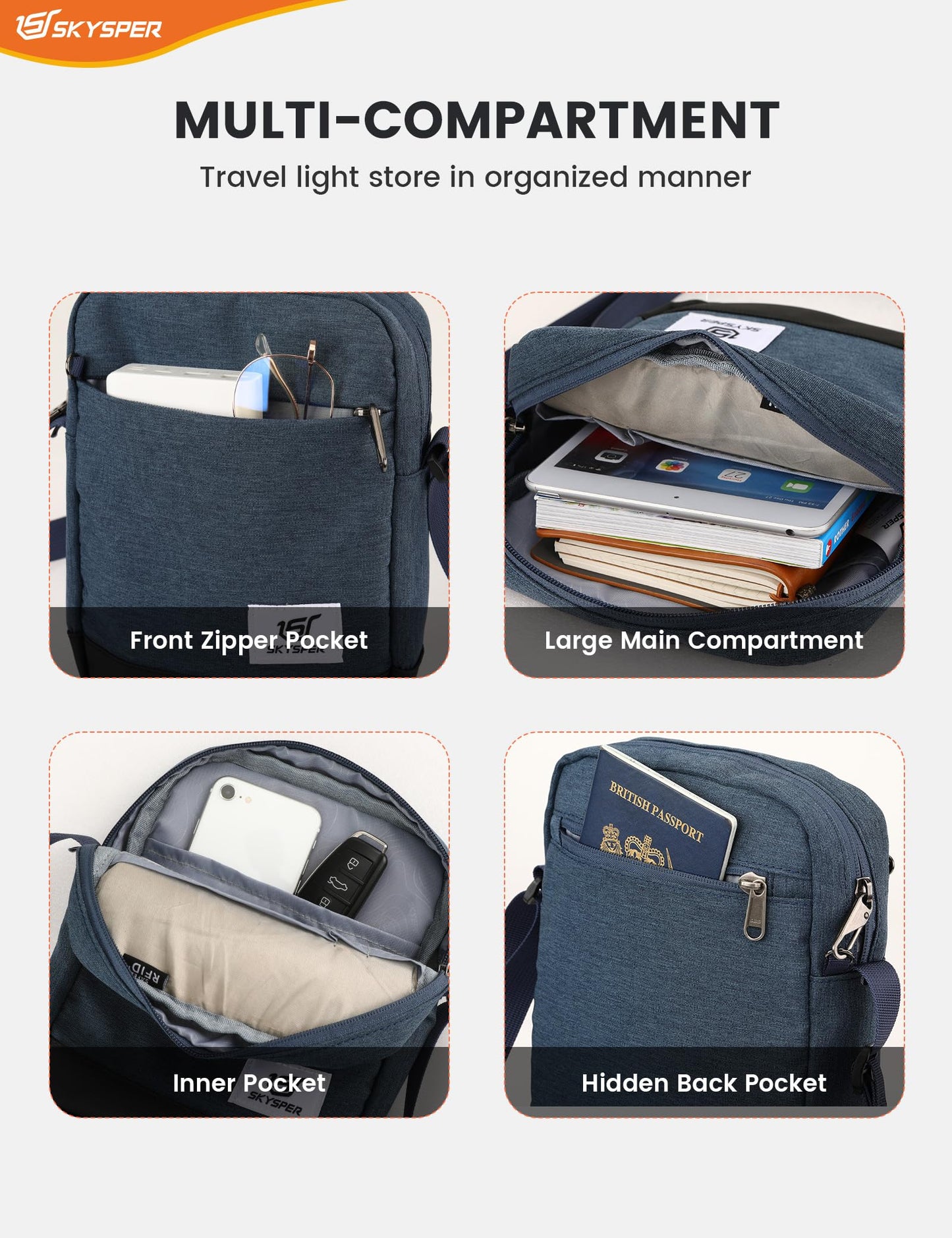 SKYSPER Small Anti Theft Crossbody Bag RFID MIni Sling Bag Travel Purse Small Shoulder Bag