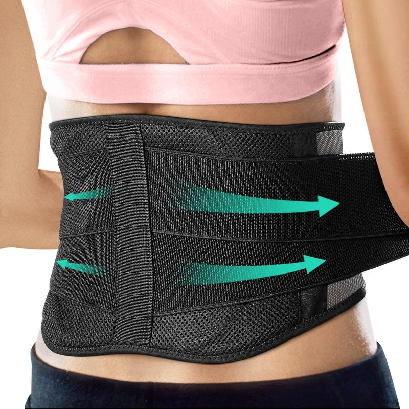 AllyFlex Sports® Lightweight Back Brace for Men & Women Under Uniform, Dual Medical 3D Lumbar Pads for Lower Back Pain Relief, Breathable Mesh with Adjustable Stapes for Back Stress - M