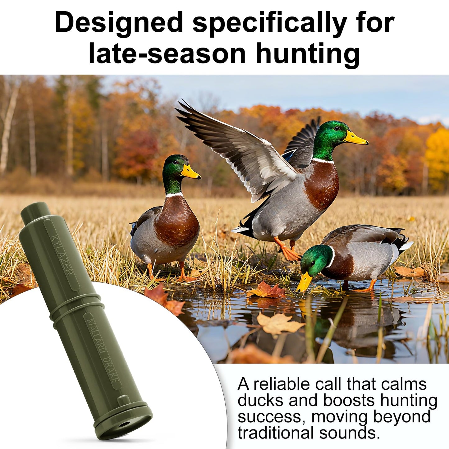 Kylazer Mallard Duck Call, Easy-Blow Hunting Whistle, Green