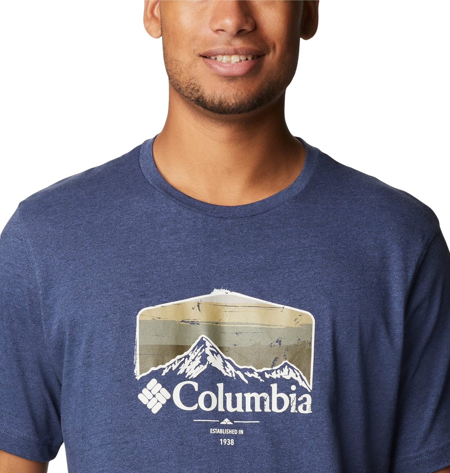 Columbia Men's Thistletown Hills Graphic Short Sleeve, Dark Mountain Heather/Hikers Graphic, 4X Big