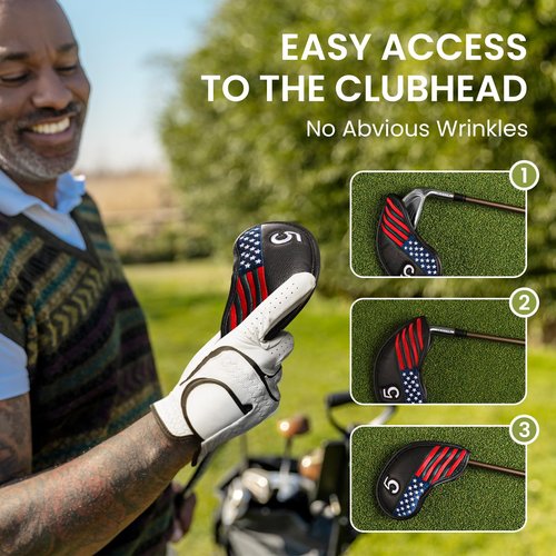 Golf Club Covers Iron Value 12 Pack Stylish Synthetic Leather Headcover, Embroidery Numbers Head Covers Universal Protector Fit Main Iron Wedge Clubs, Accessories Travel for Men Women (USA Flag)