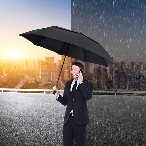 G4Free 72 Inch Huge Large Oversize Golf Umbrella Automatic Open Double Canopy Vented Windproof Stick Umbrella, 6 Ft Heavy Duty For Outdoor Doorman Family(Black)