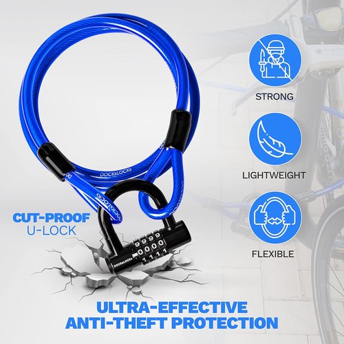 DocksLocks Security Cable Lock Set - Weatherproof Keyless U-Lock with Combination | 5ft to 25ft Length