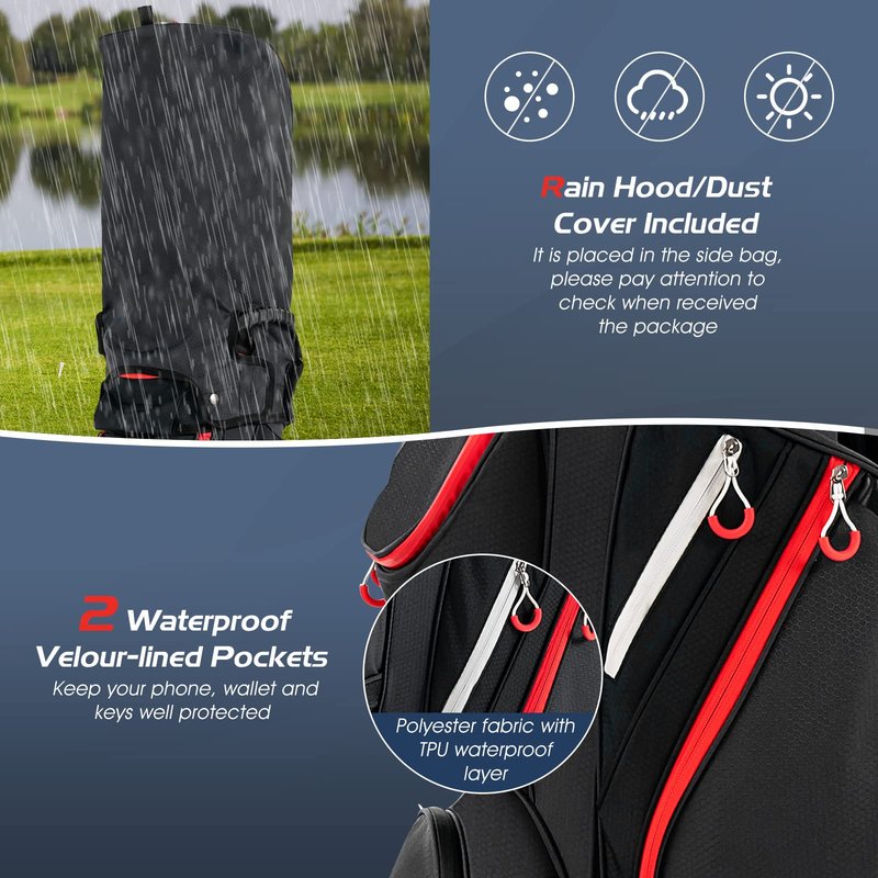 Tangkula 11" Golf Cart Bag, Lightweight Golf Cart Bag with 14 Way Dividers Top Organizer, 8 Pockets, Rain Hood, Shoulder Strap, Beverage Cooler Bag, Golf Clubs Cart Bag for Men & Women