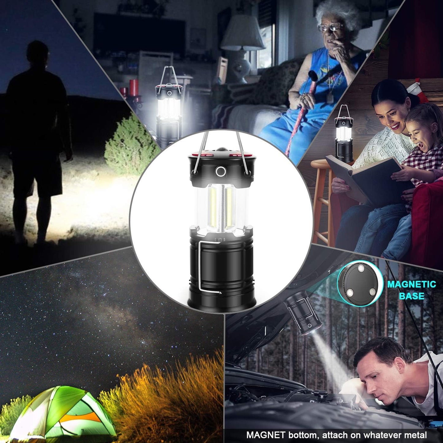 Skiennix LED Lanterns - 4 Pack Camping Lights for Emergencies | Rechargeable & Battery Operated