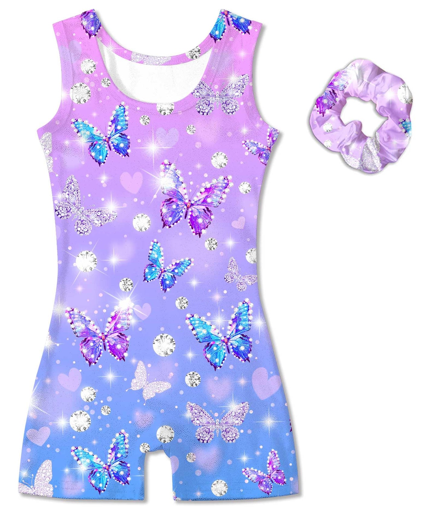 Vogseek 6-7Y Girls Gymnastics Leotards with Hair Scrunchie, Purple Shiny