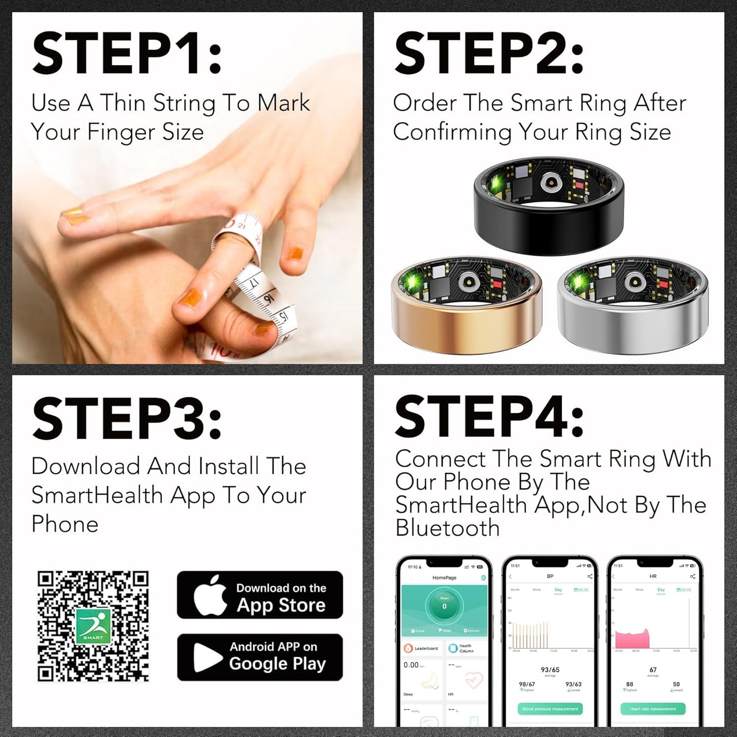 Skiennix Smart Health Ring - Fitness Tracker for Men & Women | Yellow, 10-Inch Size