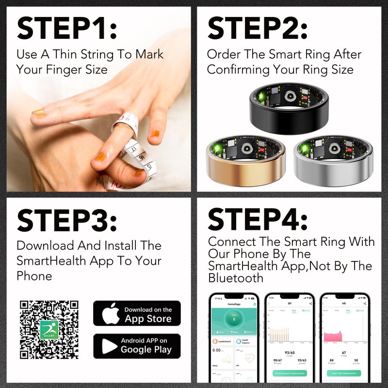 Milavan Smart Health Ring for Women Men Fitness Tracker with Heart Rate, Blood Oxygen, Blood Pressure, Sleep Monitoring, Step Counting, IP68 Waterproof for iOS and Android, No APP Fee, Charcoal 10