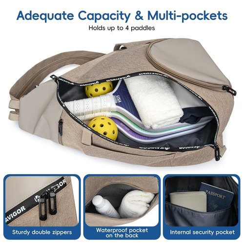 KAVIGOR Pickleball Bag, 7 Pockets & Upgraded Zippers, Lightweight Sling Bag with Detachable Strap & Water-Resistant Pocket