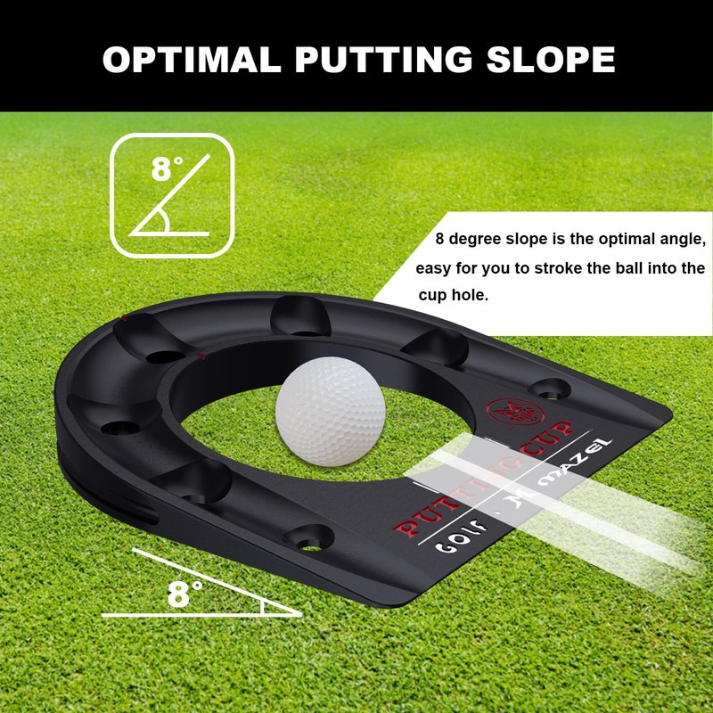 MAZEL Golf Putting Cup Hole Accuracy Trainer - Anodized Milled Aluminum Alloy Putting Training Aid for Indoor Outdoor Practice, with Carry Bag (Black)