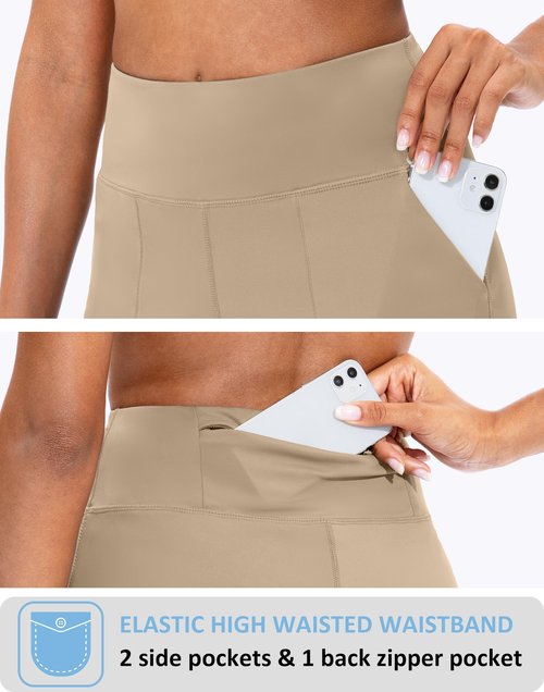 SANTINY Women's Athletic Bermuda Shorts High-Waisted Long Shorts for Women Running Yoga Lounge with Pockets（Khaki-XL