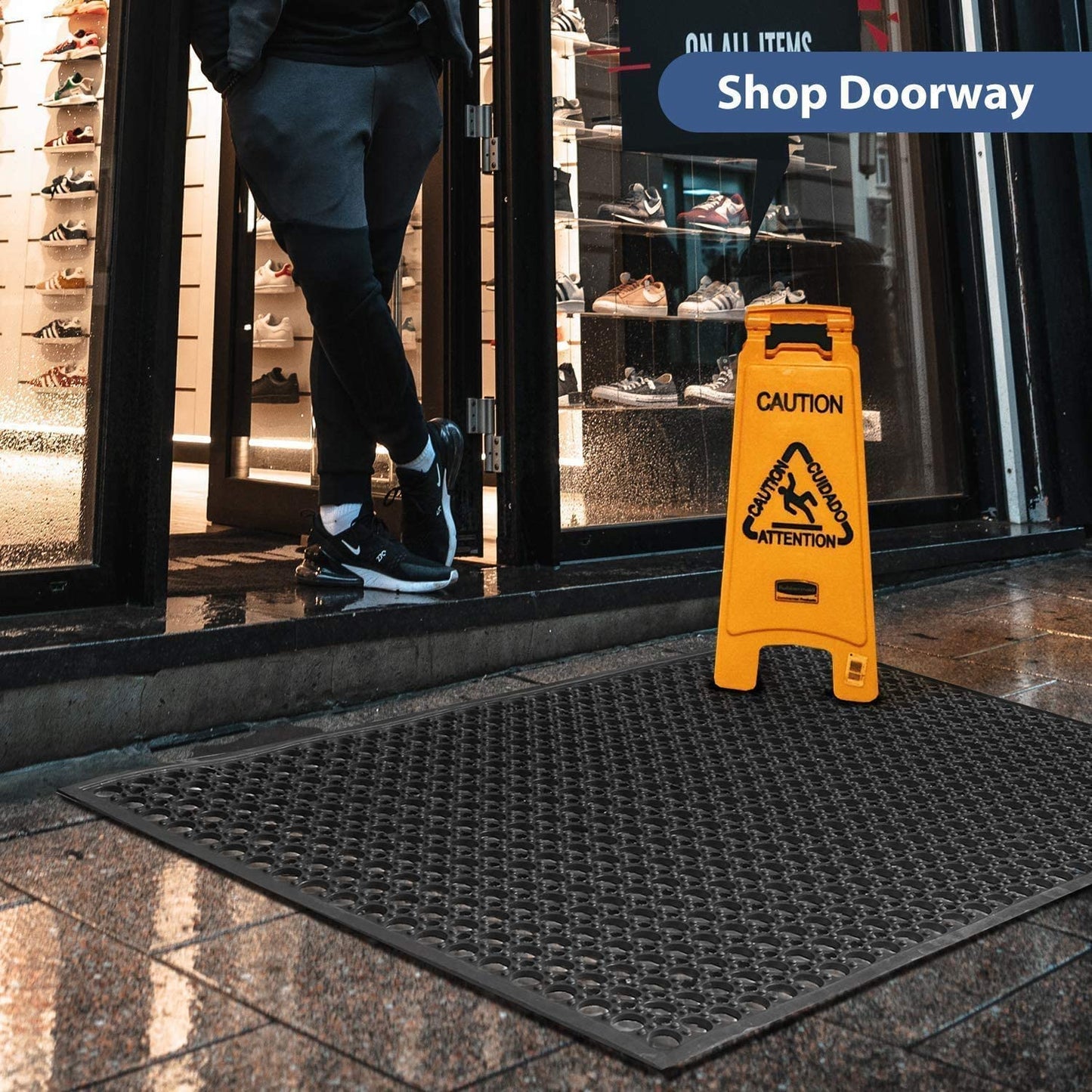jxgzyy 83x35 Commercial Anti-Fatigue Drainage Rubber Matting Non-Slip Rubber Drainage Mat Commercial Kitchen Floor Mat Rubber Mat with Holes for Wet Area Use Black