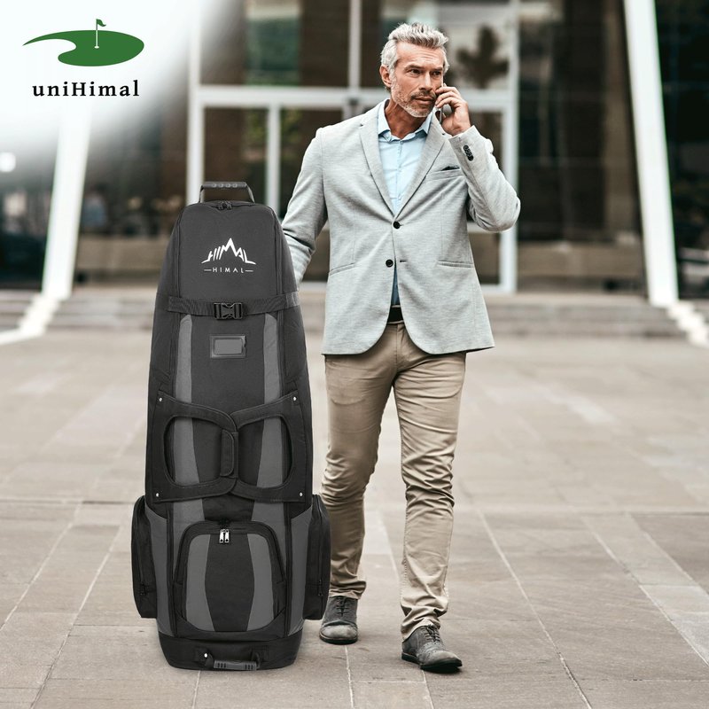 UNIHIMAL Soft-Sided Golf Travel Bags for Airlines with Wheels, Golf Club Travel Covers 900D Wear-Resistant Oxford, Waterproof, Universal Size（Black-Gray）