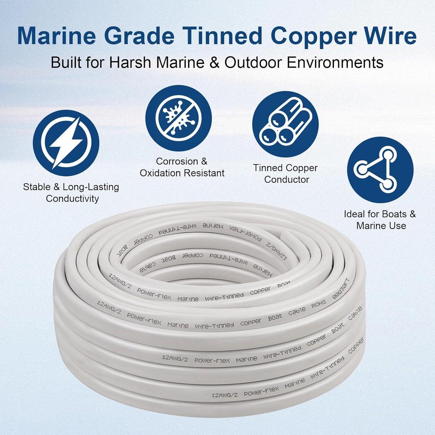 XRDS Marine Wire - 12 AWG Duplex Boat Cable (10FT, Red & Black) | High-Strand Tinned Copper, Flexible PVC Jacket for Boats, RVs & Trailers