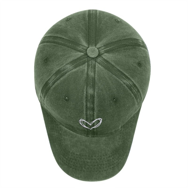 Pairxily Vintage Heart Embroidered Baseball Cap Distressed Adjustable Hat for Women Dad Low Profile Hats Unisex Cotton Cap(Army Green)