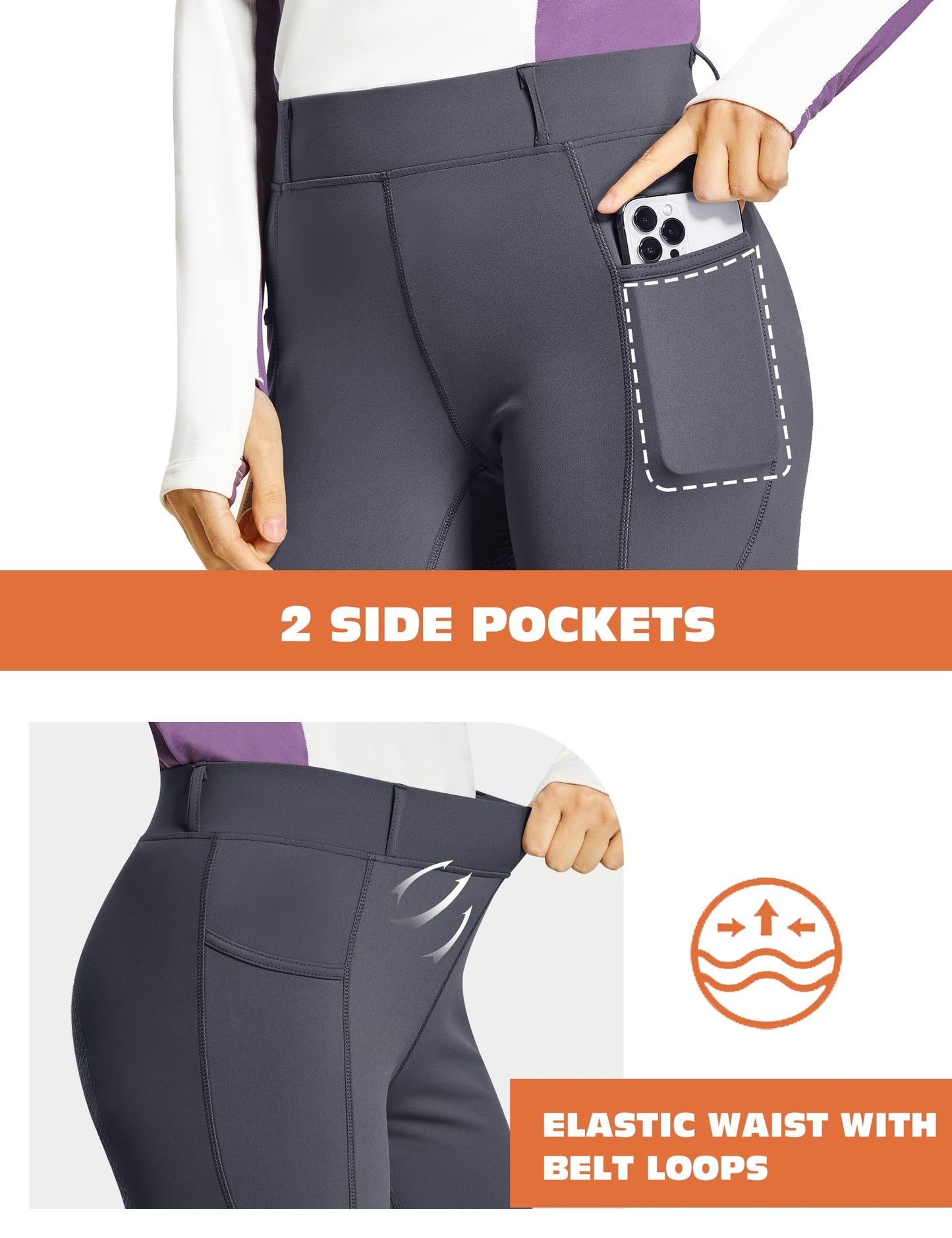 FitsT4 Sports Women's Full Seat Horse Riding Pants Bootcut Riding Tights with Pockets Equestrian Breeches for Women Darkgrey S