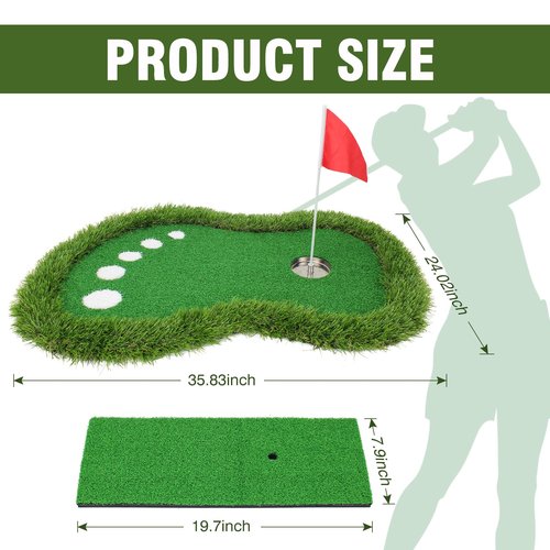 LightZon Floating Golf Green for Pools - Golf Putting Green Set Includes Chipping Mat, 5 Balls, Cup, Flag, Tee, Improve Skills
