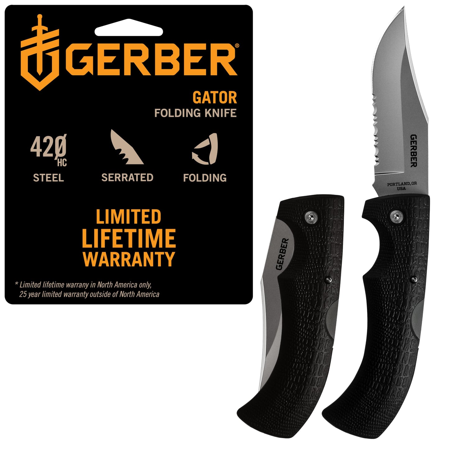 Gerber Gear 06079N Gator Folding Knife, Serrated Edge, Clip Point